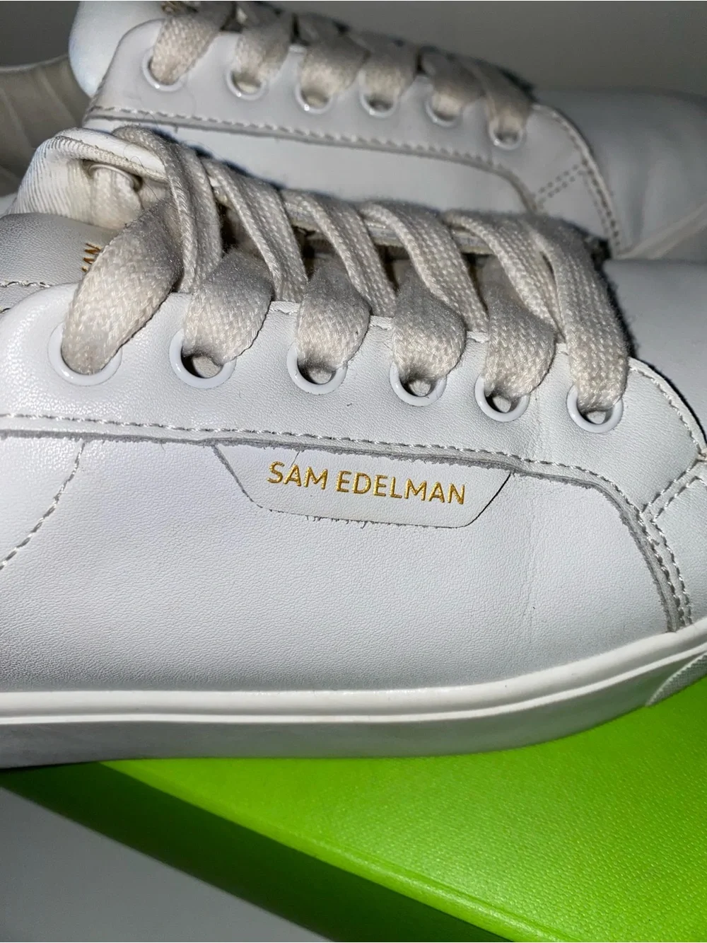 Sam Edelman White Leather Low-Top Sneakers